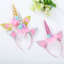 Amazon Top Selling Wholesale Cute Design Unicorn Horn Headband With Artificial Flower